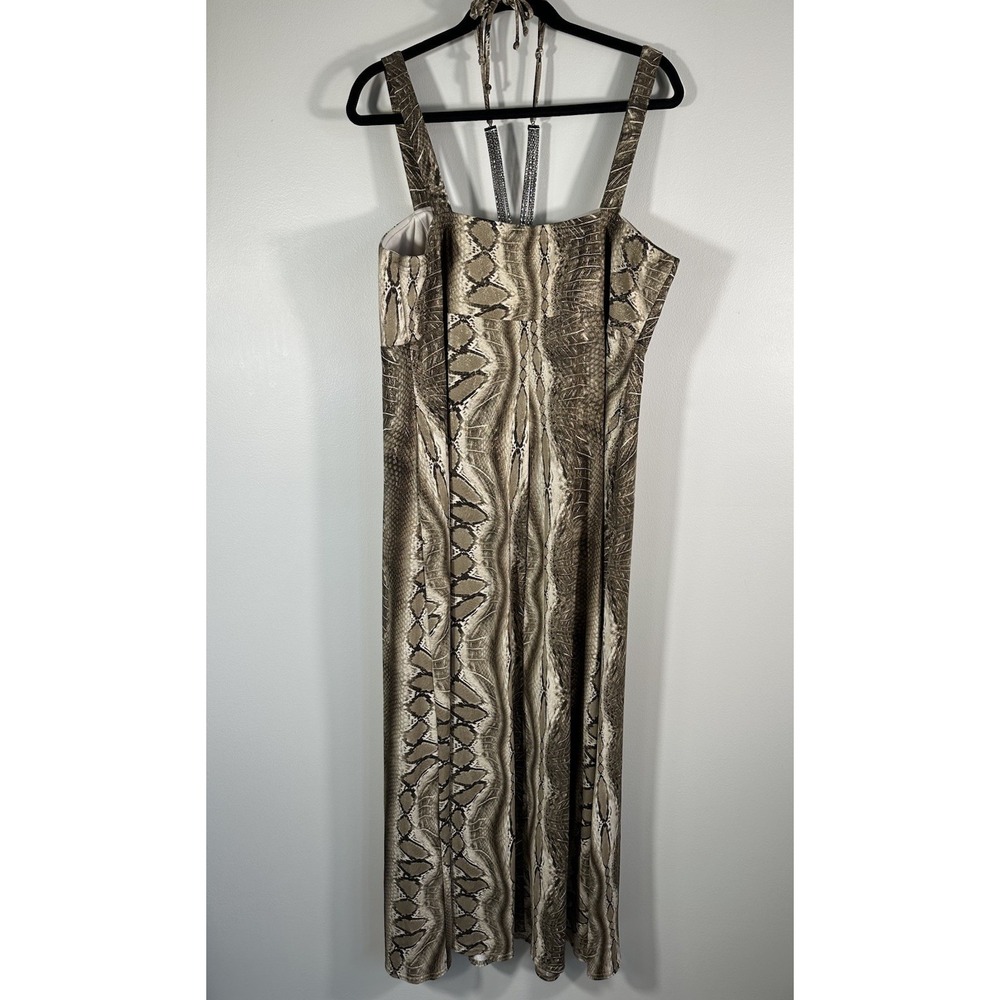 R&M‎ Richards Dress Womens 18W Brown Gold Snake Skin Y2K Maxi - Picture 3 of 13